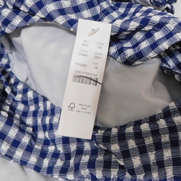 NWT! J. CREW Nia Ruched Squareneck One-Piece Blue White Dark Evening Swimsuit 18 - Picture 13 of 16